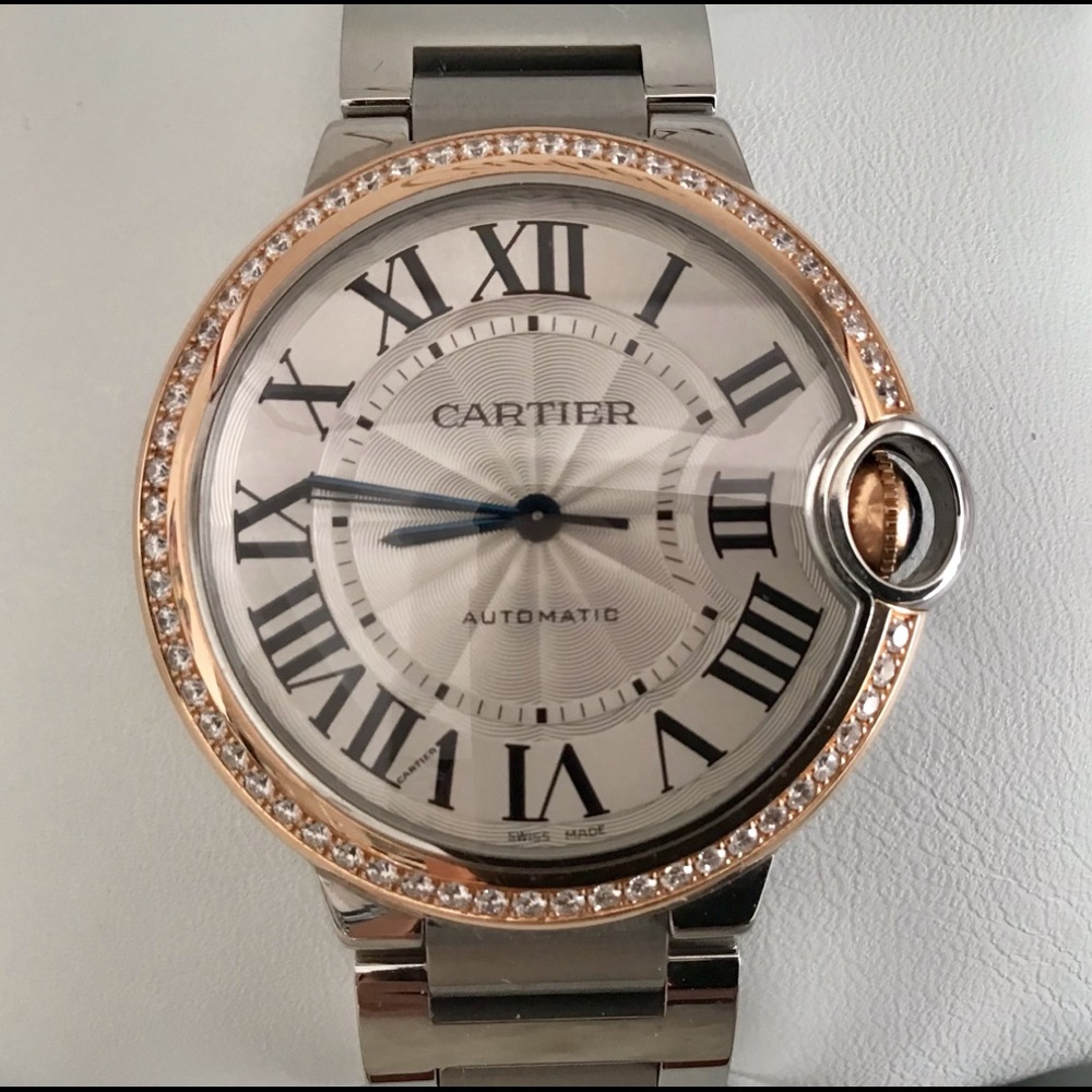 Cartier Ballon Bleu Wrist Watch SS-18k Rose Gold Diamond Bezel 36mm WE902081 NWB - Picture 4 of 15